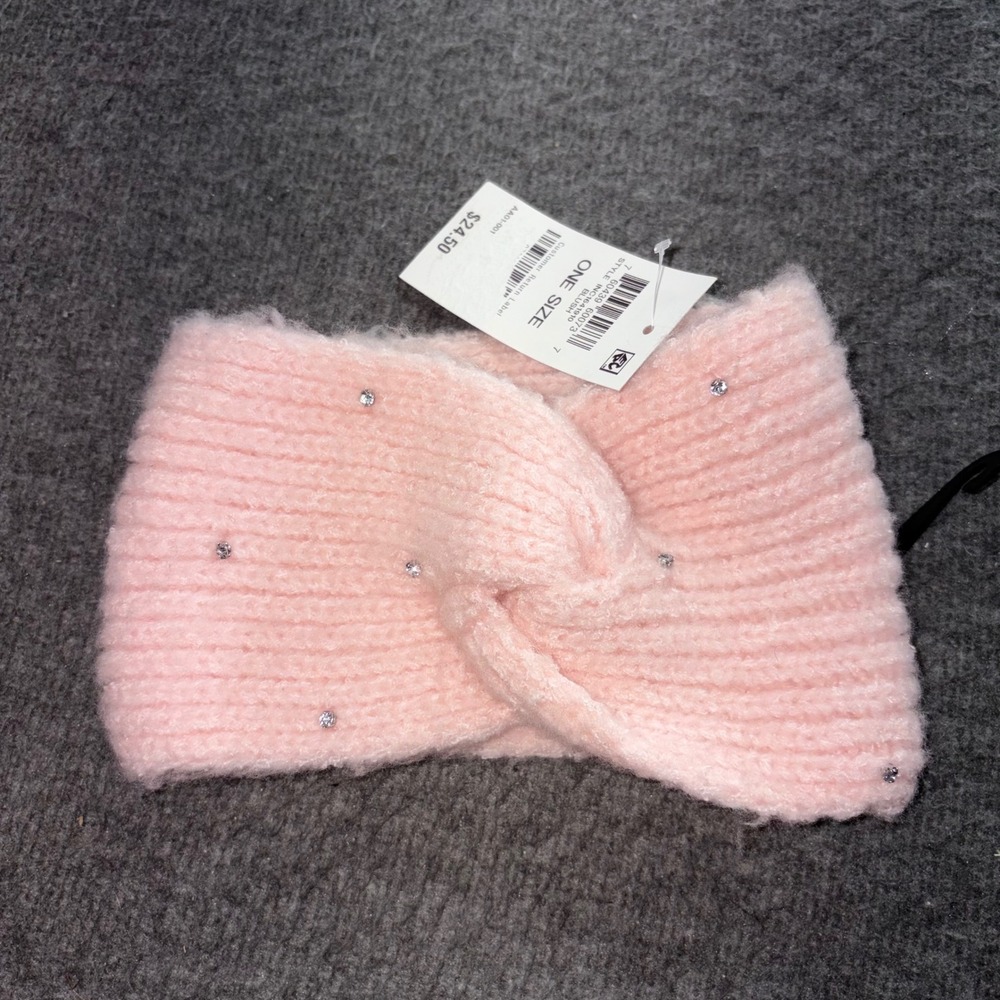 INC International Concepts Pink Rhinestone Twist Knit Headband Ear Warmer NWT